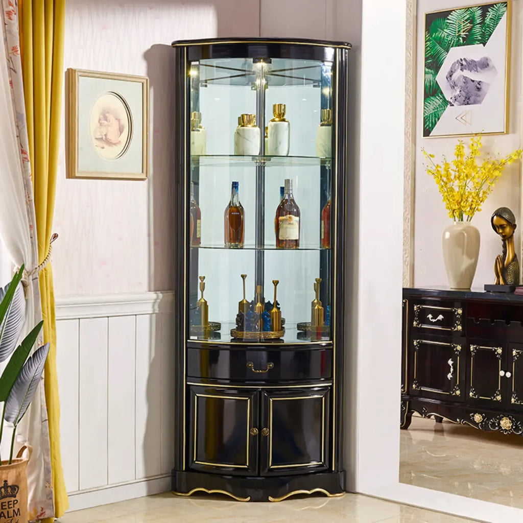 Tall Antique Black Corner Cabinet for Living Room Decor