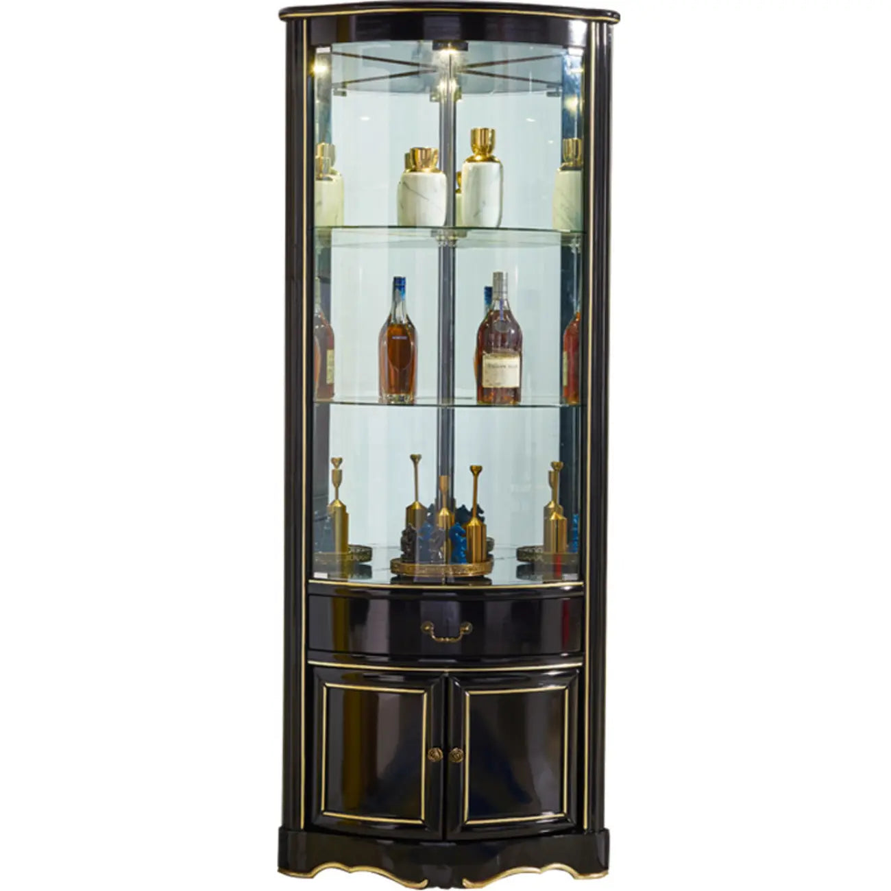 Tall Antique Black Corner Cabinet for Living Room Decor