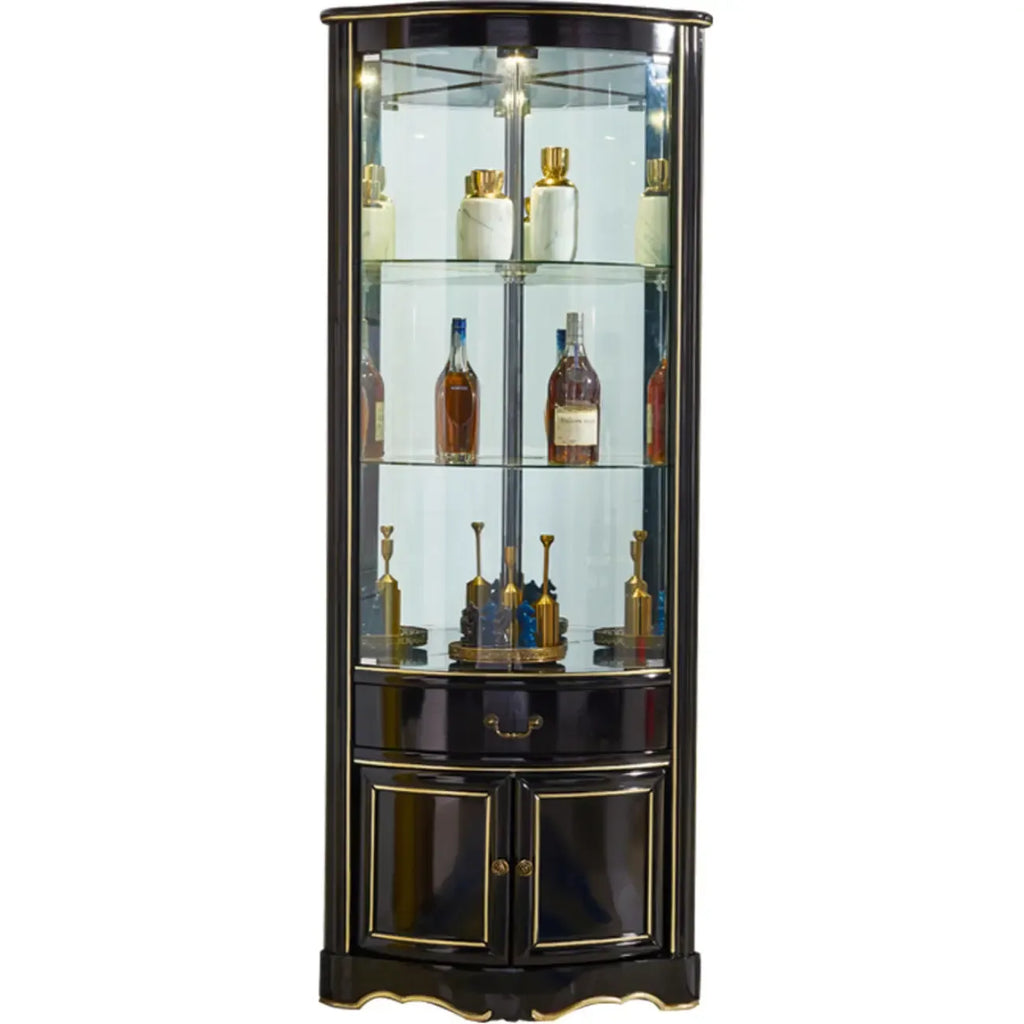 Tall Antique Black Corner Cabinet for Living Room Decor