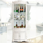 Ornate White-Gold Wooden Display Corner Cabinet Glass Front