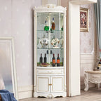 Ornate White-Gold Wooden Display Corner Cabinet Glass Front