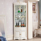 Ornate White-Gold Wooden Display Corner Cabinet Glass Front