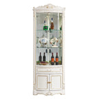 Ornate White-Gold Wooden Display Corner Cabinet Glass Front
