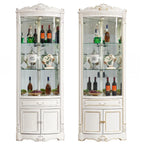 Ornate White-Gold Wooden Display Corner Cabinet Glass Front
