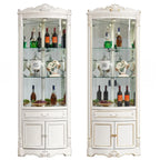 Ornate White-Gold Wooden Display Corner Cabinet Glass Front