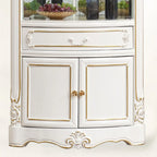 Ornate White-Gold Wooden Display Corner Cabinet Glass Front