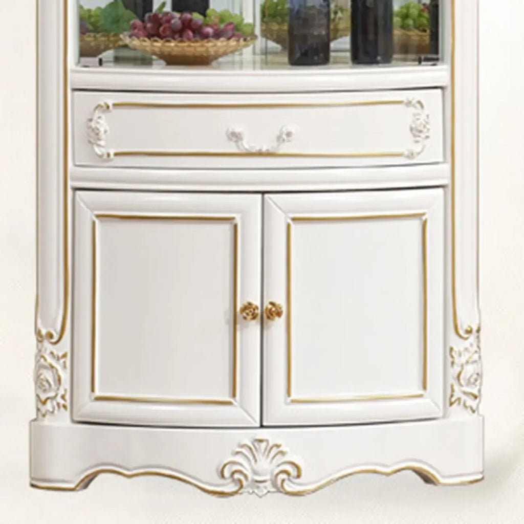 Ornate White-Gold Wooden Display Corner Cabinet Glass Front
