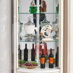 Ornate White-Gold Wooden Display Corner Cabinet Glass Front