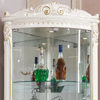 Ornate White-Gold Wooden Display Corner Cabinet Glass Front