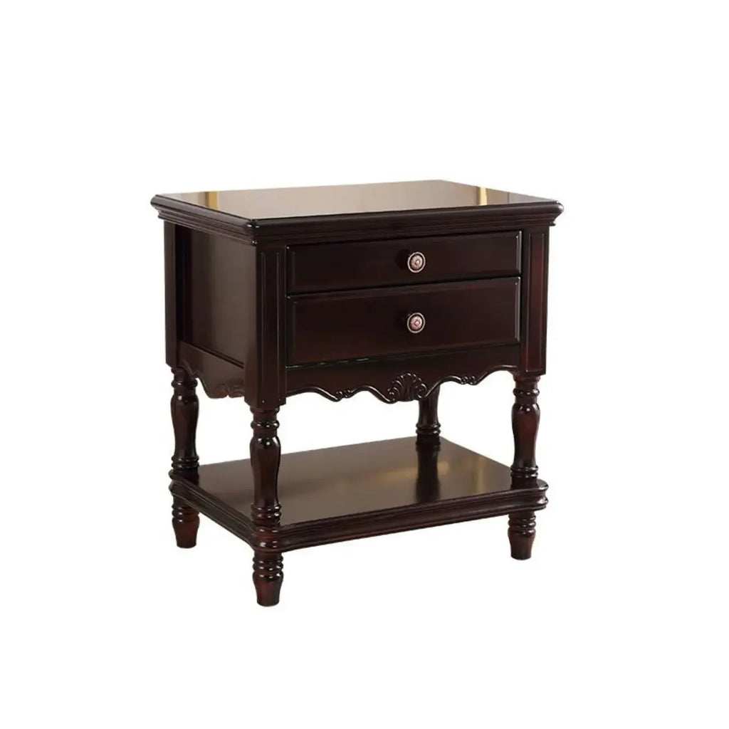 2-Drawer Wood End Table with Storage for Living Room