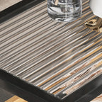 3-Tier Black Metal Frame Glass Top Side Table with Storage