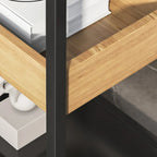 3-Tier Black Metal Frame Glass Top Side Table with Storage