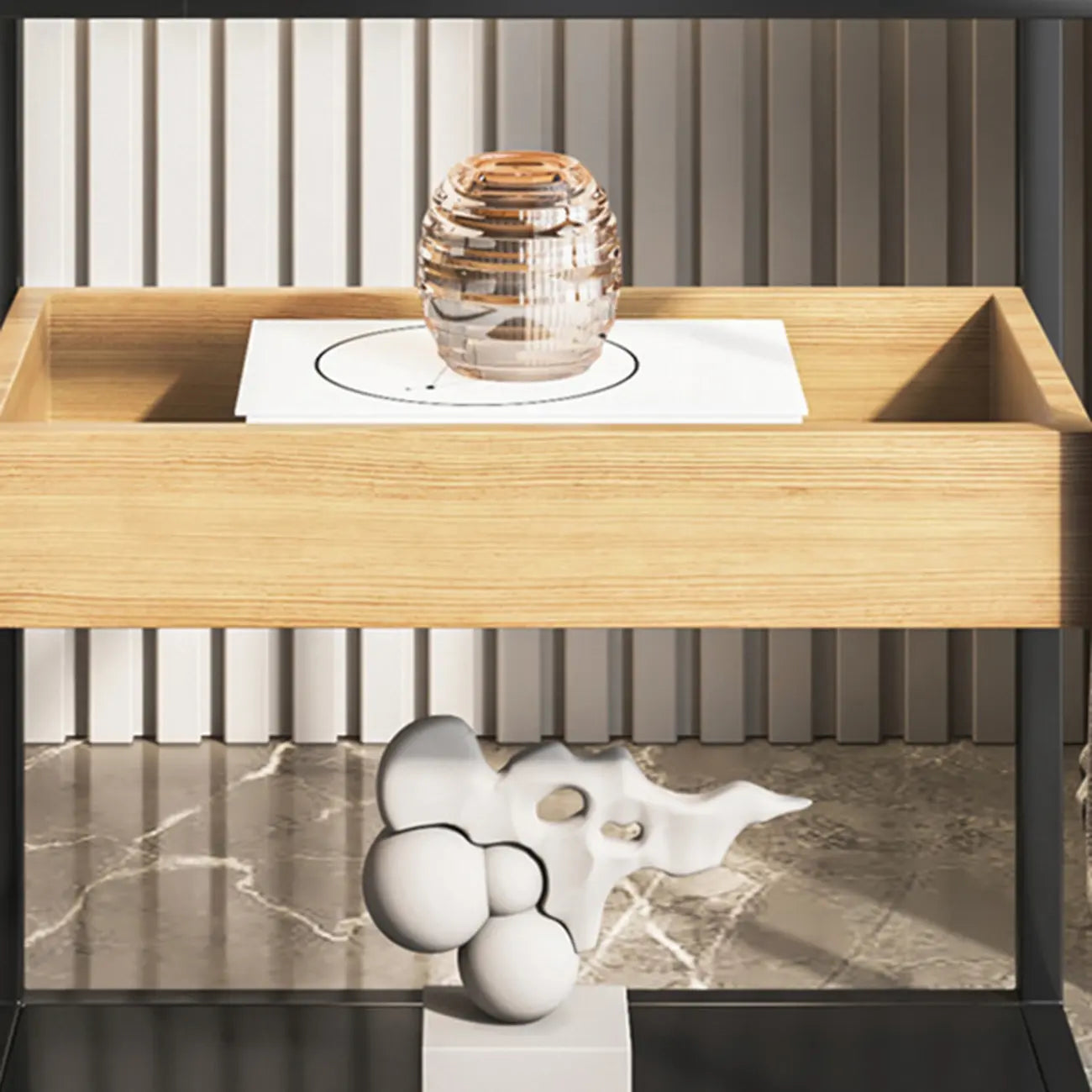 3-Tier Black Metal Frame Glass Top Side Table with Storage