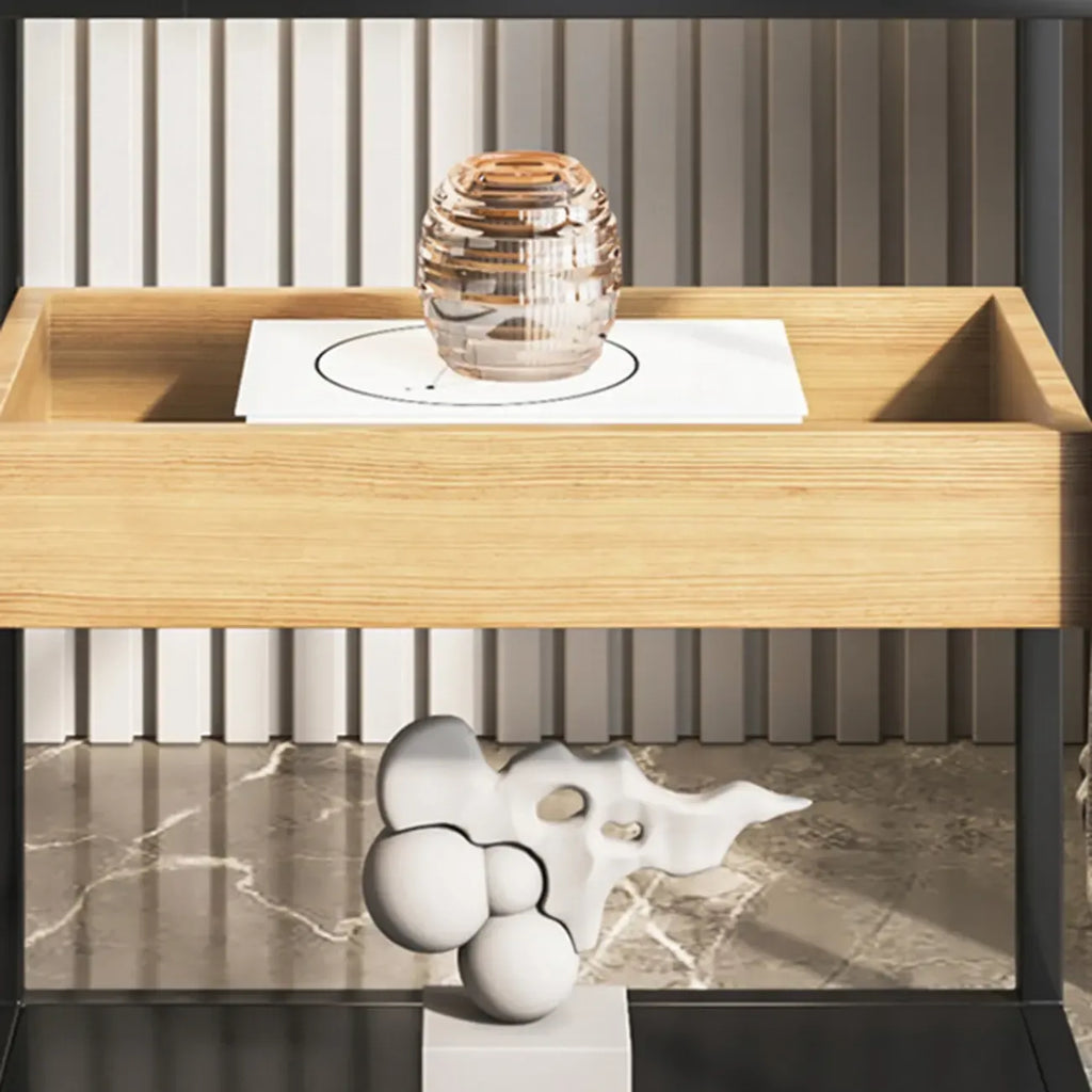 3-Tier Black Metal Frame Glass Top Side Table with Storage