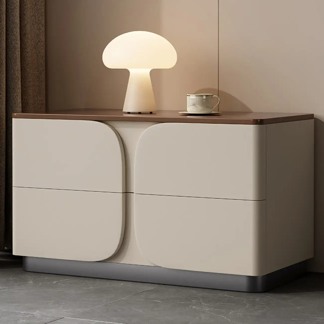 Modern Wooden Bedside Cabinet with Dual Drawers in Cream