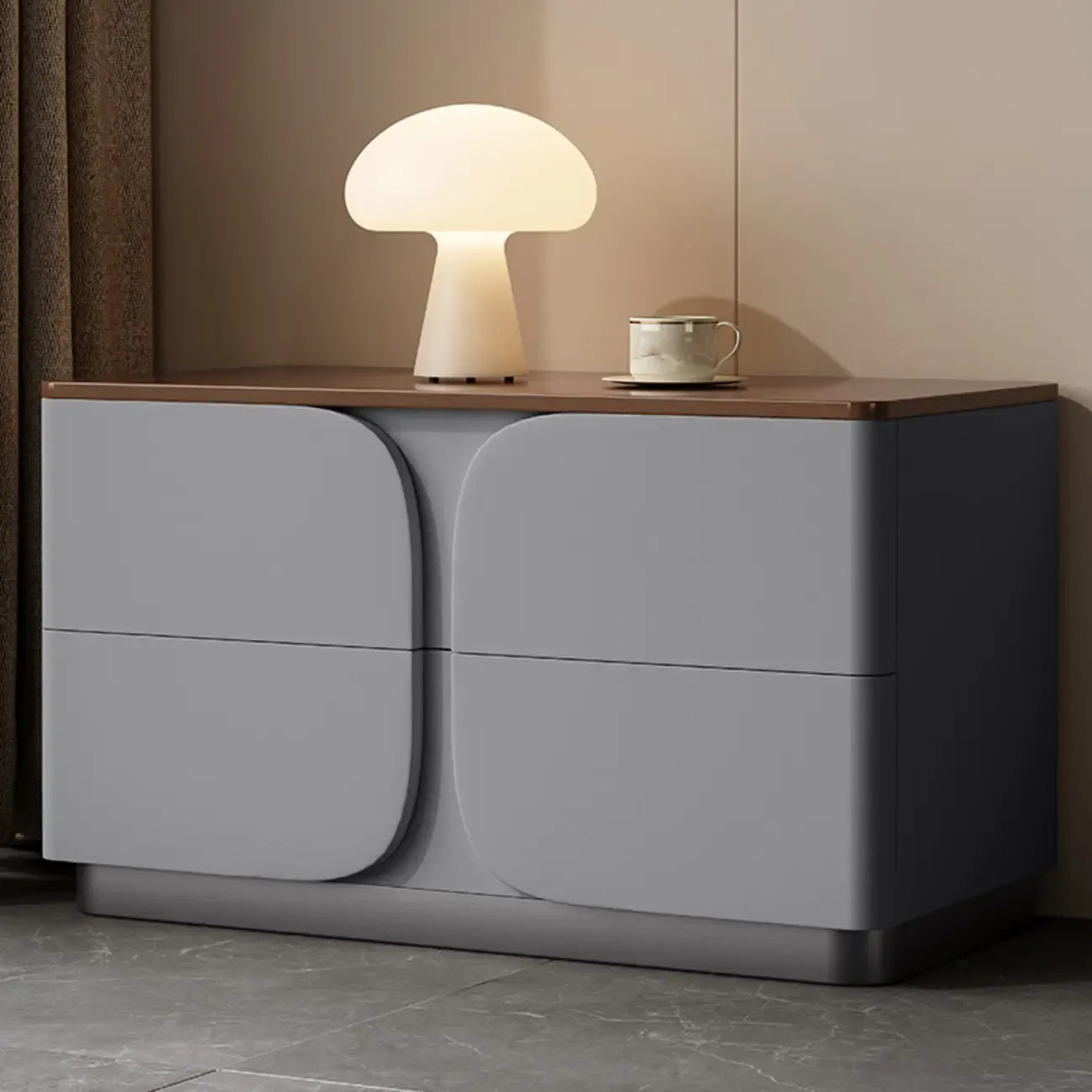 Modern Wooden Bedside Cabinet with Dual Drawers in Cream