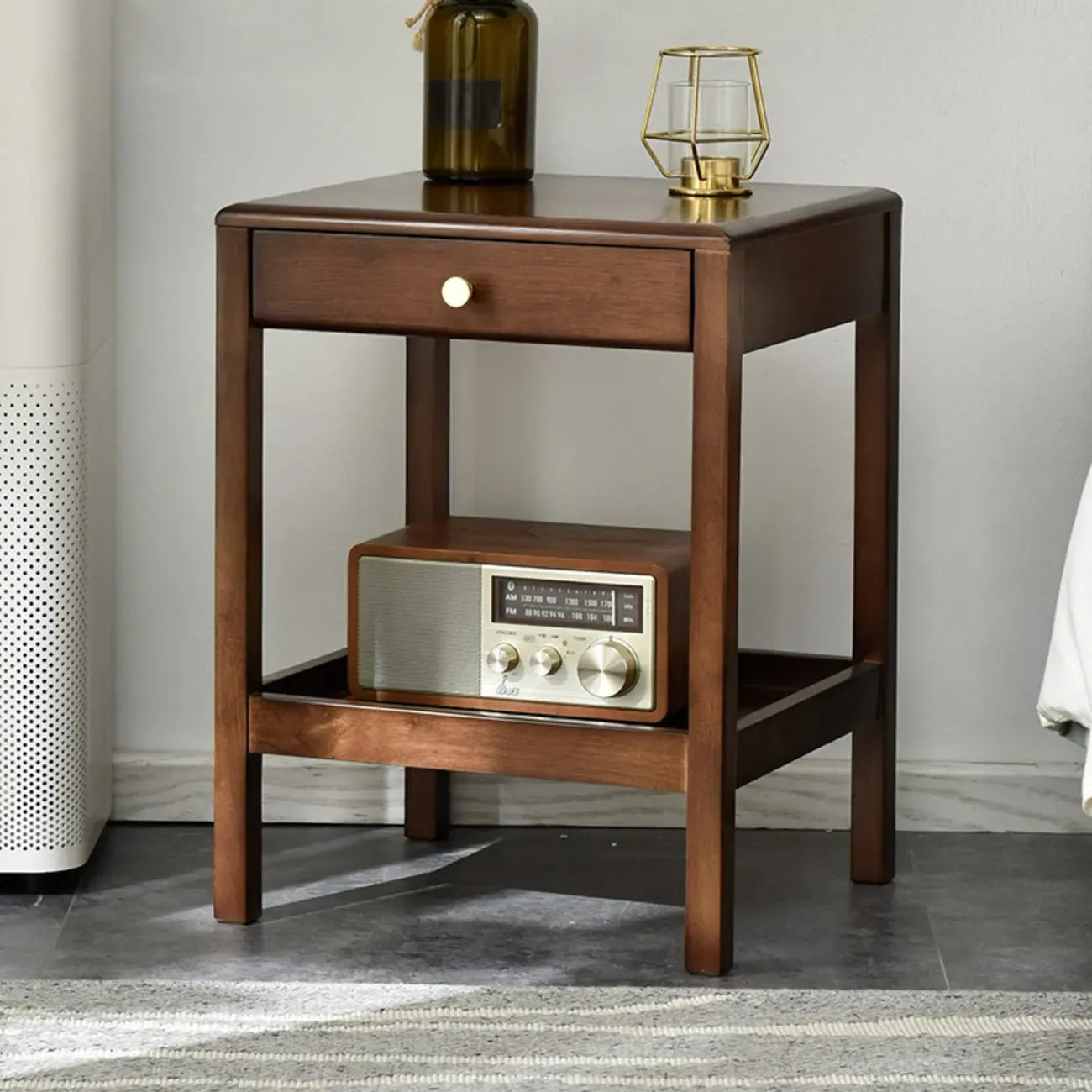 Modern Brown Wood End Table with Storage for Living Room