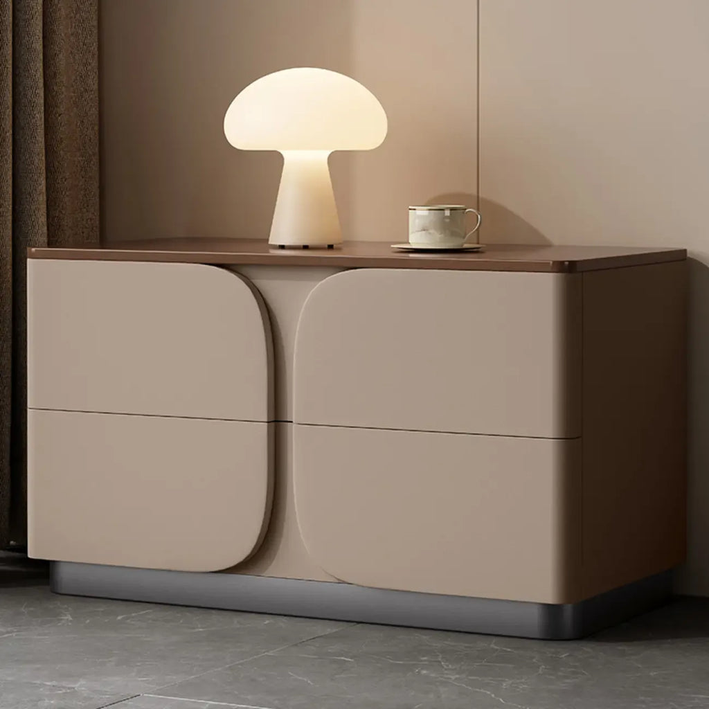 Modern Wooden Bedside Cabinet with Dual Drawers in Cream