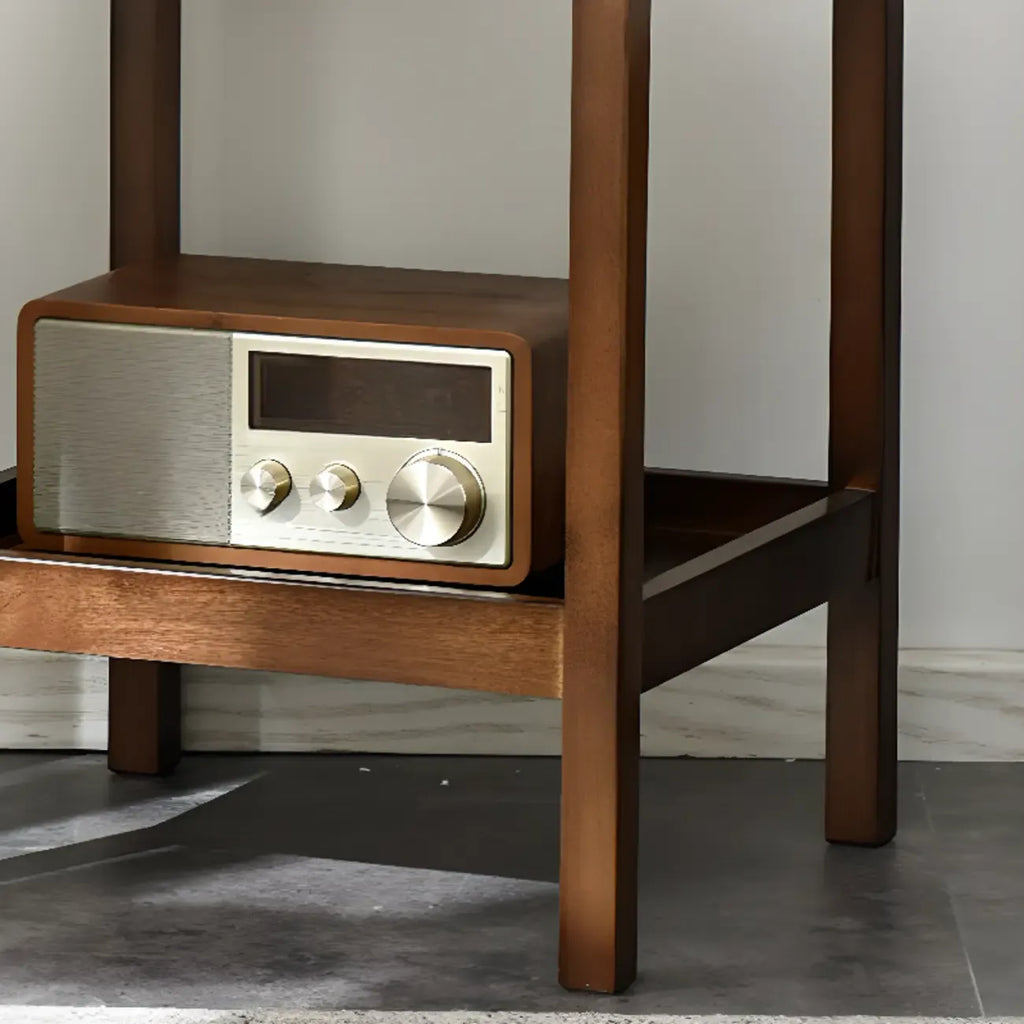 Modern Brown Wood End Table with Storage for Living Room