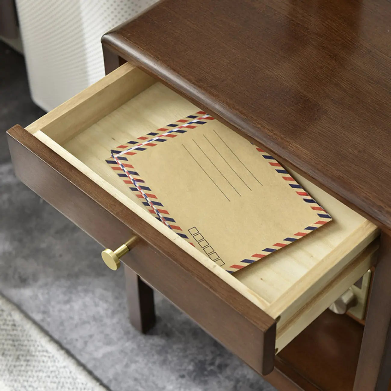 Modern Brown Wood End Table with Storage for Living Room