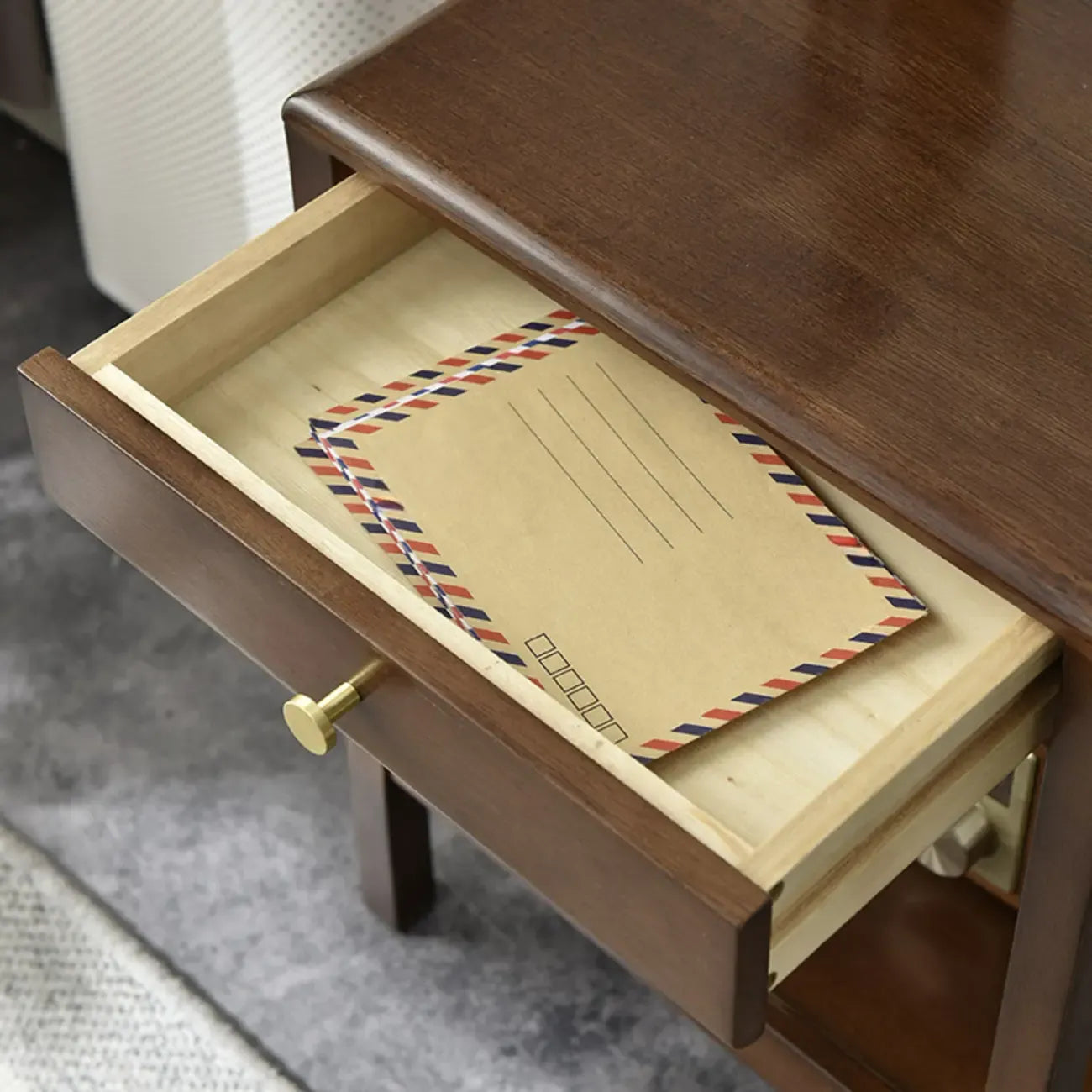 Modern Brown Wood End Table with Storage for Living Room