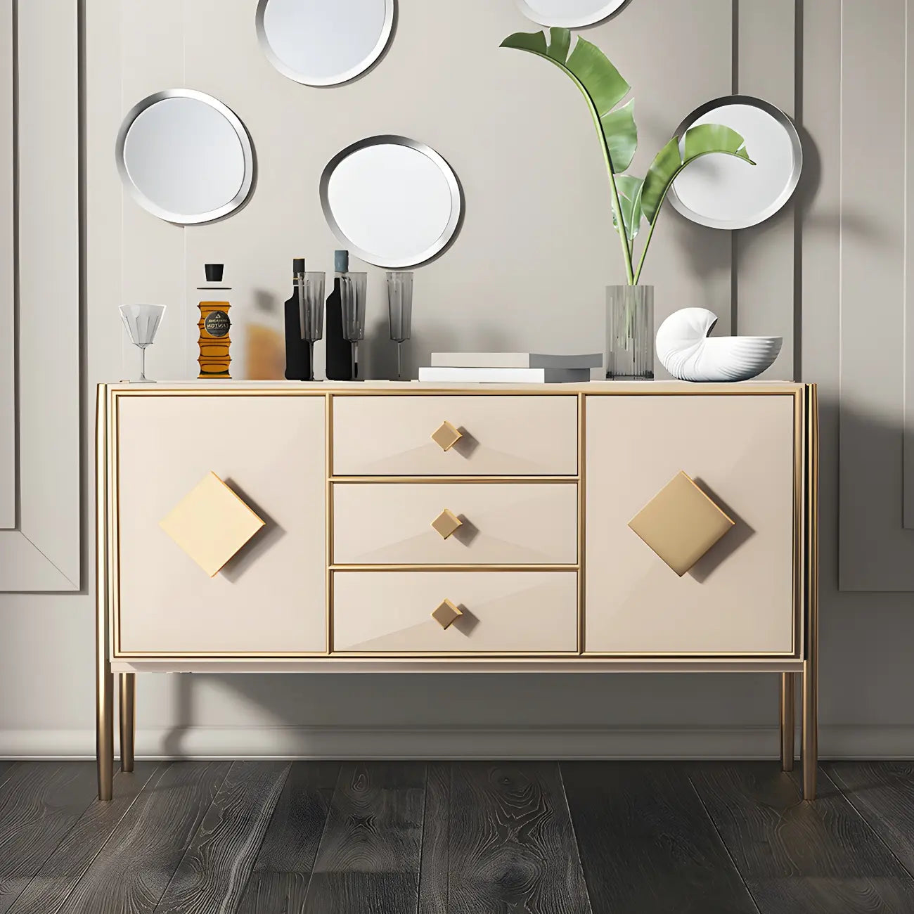 Luxury Wooden Sideboard with 3 Drawers & 2 Cabinets