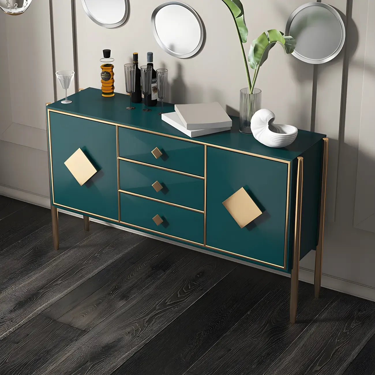 Luxury Wooden Sideboard with 3 Drawers & 2 Cabinets