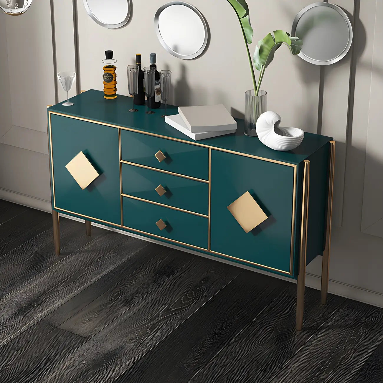 Luxury Wooden Sideboard with 3 Drawers & 2 Cabinets