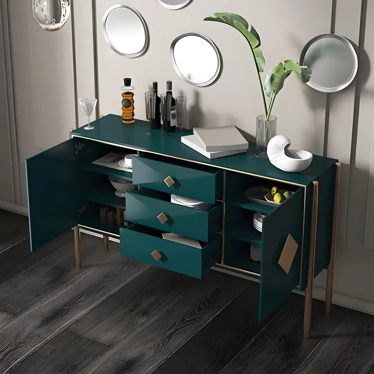 Luxury Wooden Sideboard with 3 Drawers & 2 Cabinets