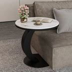 Modern C-Shaped Round Marble Side Table for Living Room