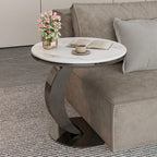 Modern C-Shaped Round Marble Side Table for Living Room