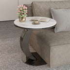 Modern C-Shaped Round Marble Side Table for Living Room