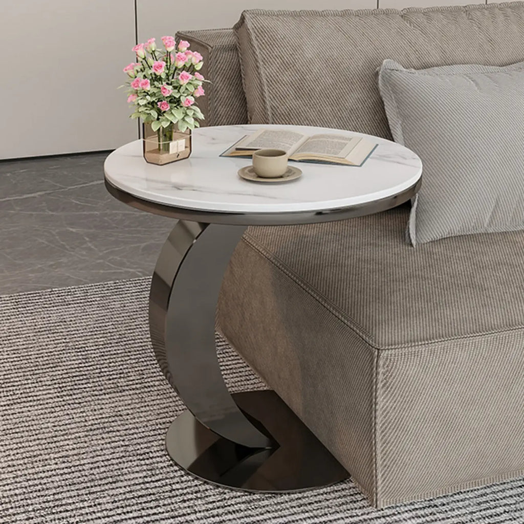 Modern C-Shaped Round Marble Side Table for Living Room