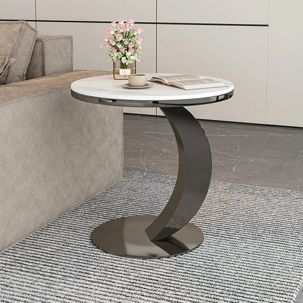 Modern C-Shaped Round Marble Side Table for Living Room