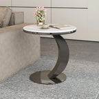 Modern C-Shaped Round Marble Side Table for Living Room