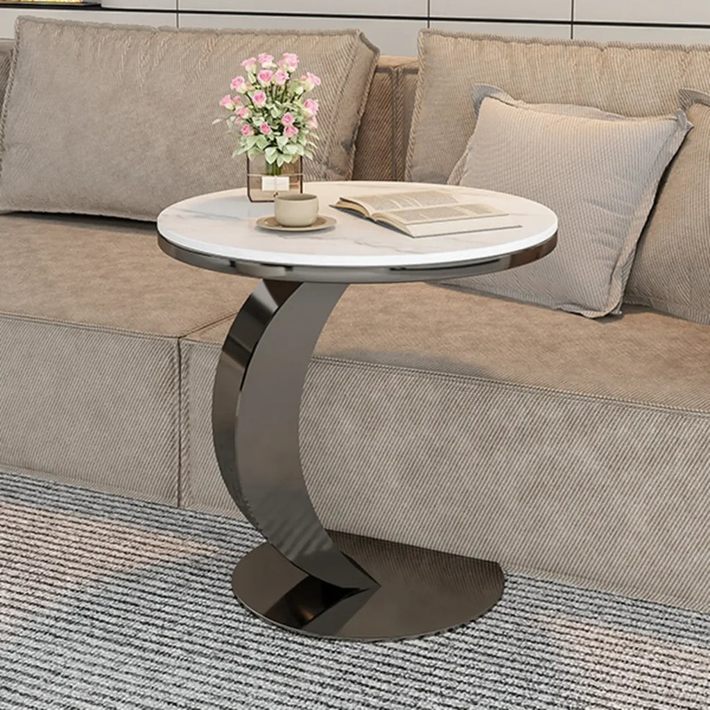 Modern C-Shaped Round Marble Side Table for Living Room