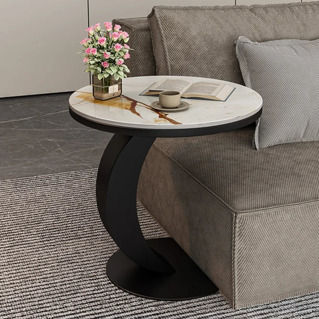 Modern C-Shaped Round Marble Side Table for Living Room