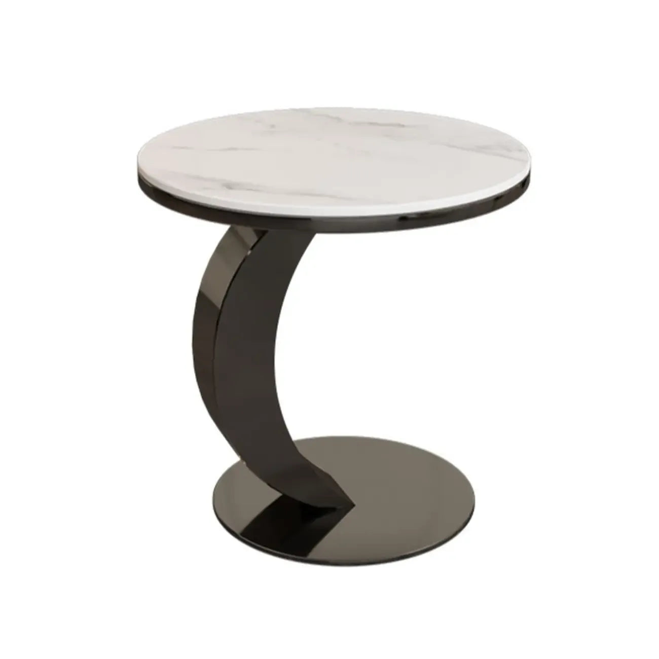 Modern C-Shaped Round Marble Side Table for Living Room