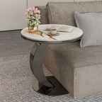 Modern C-Shaped Round Marble Side Table for Living Room