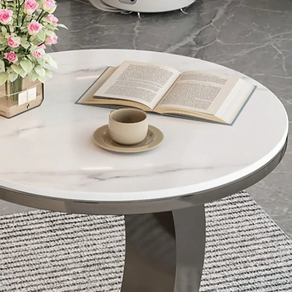 Modern C-Shaped Round Marble Side Table for Living Room