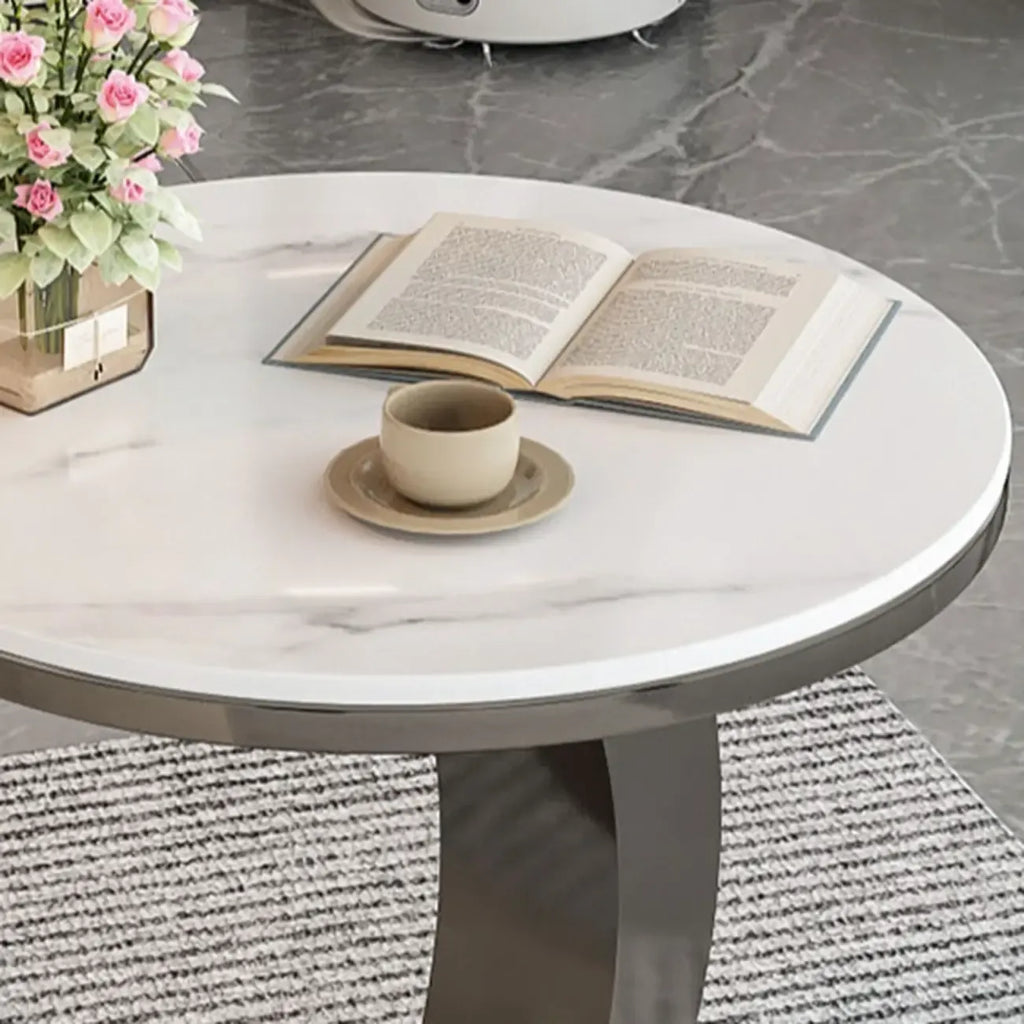 Modern C-Shaped Round Marble Side Table for Living Room