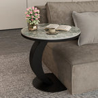 Modern C-Shaped Round Marble Side Table for Living Room