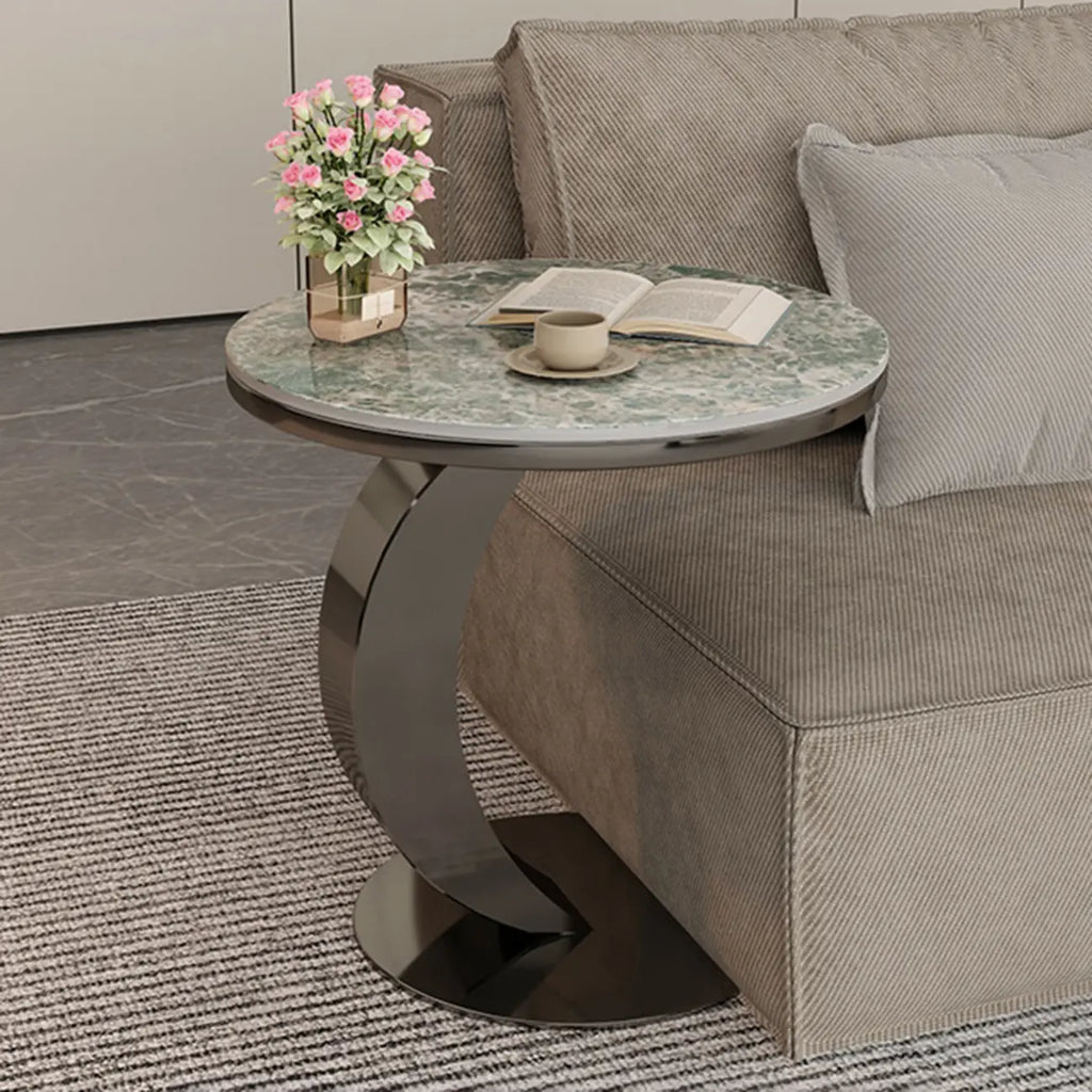 Modern C-Shaped Round Marble Side Table for Living Room