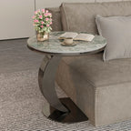 Modern C-Shaped Round Marble Side Table for Living Room