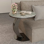 Modern C-Shaped Round Marble Side Table for Living Room