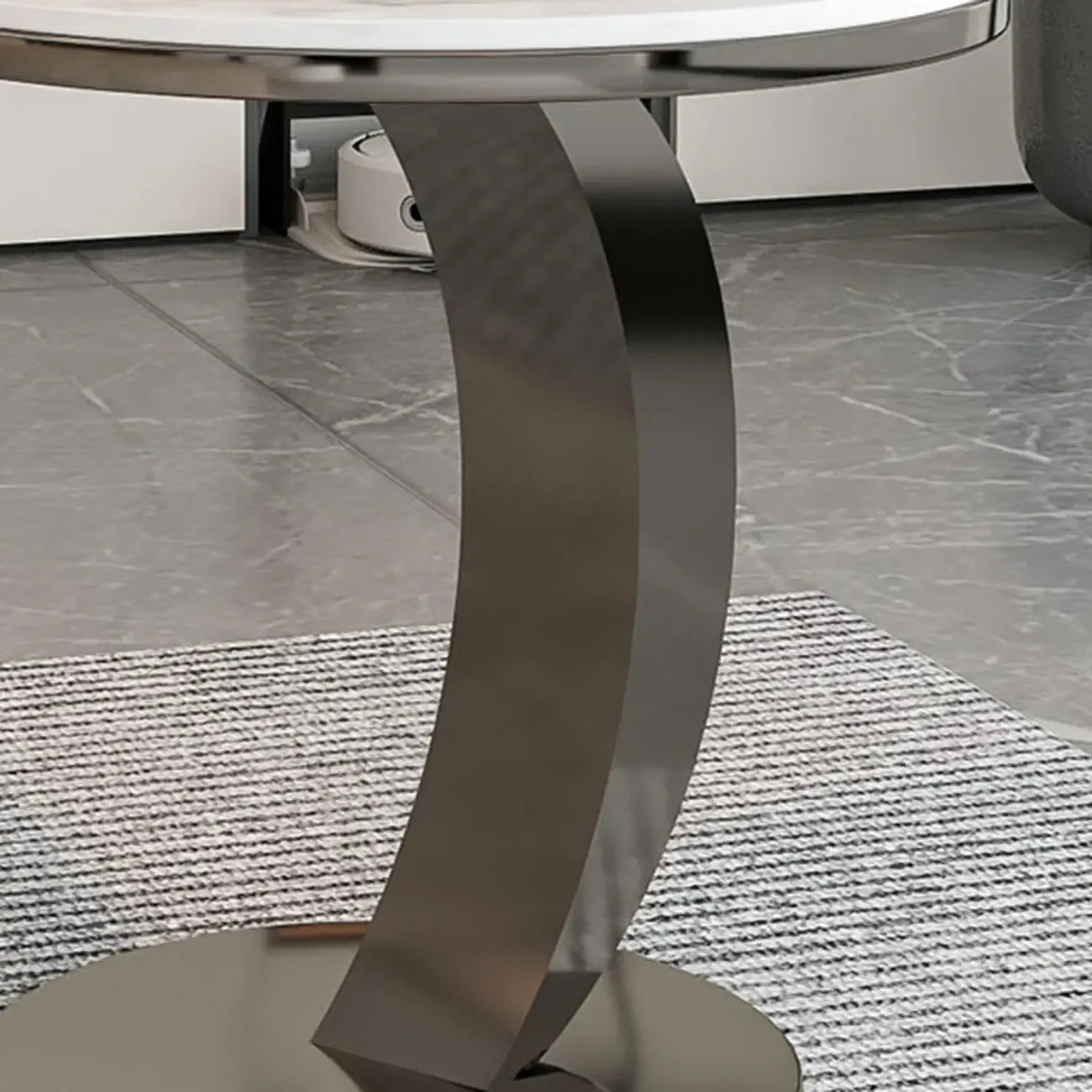 Modern C-Shaped Round Marble Side Table for Living Room