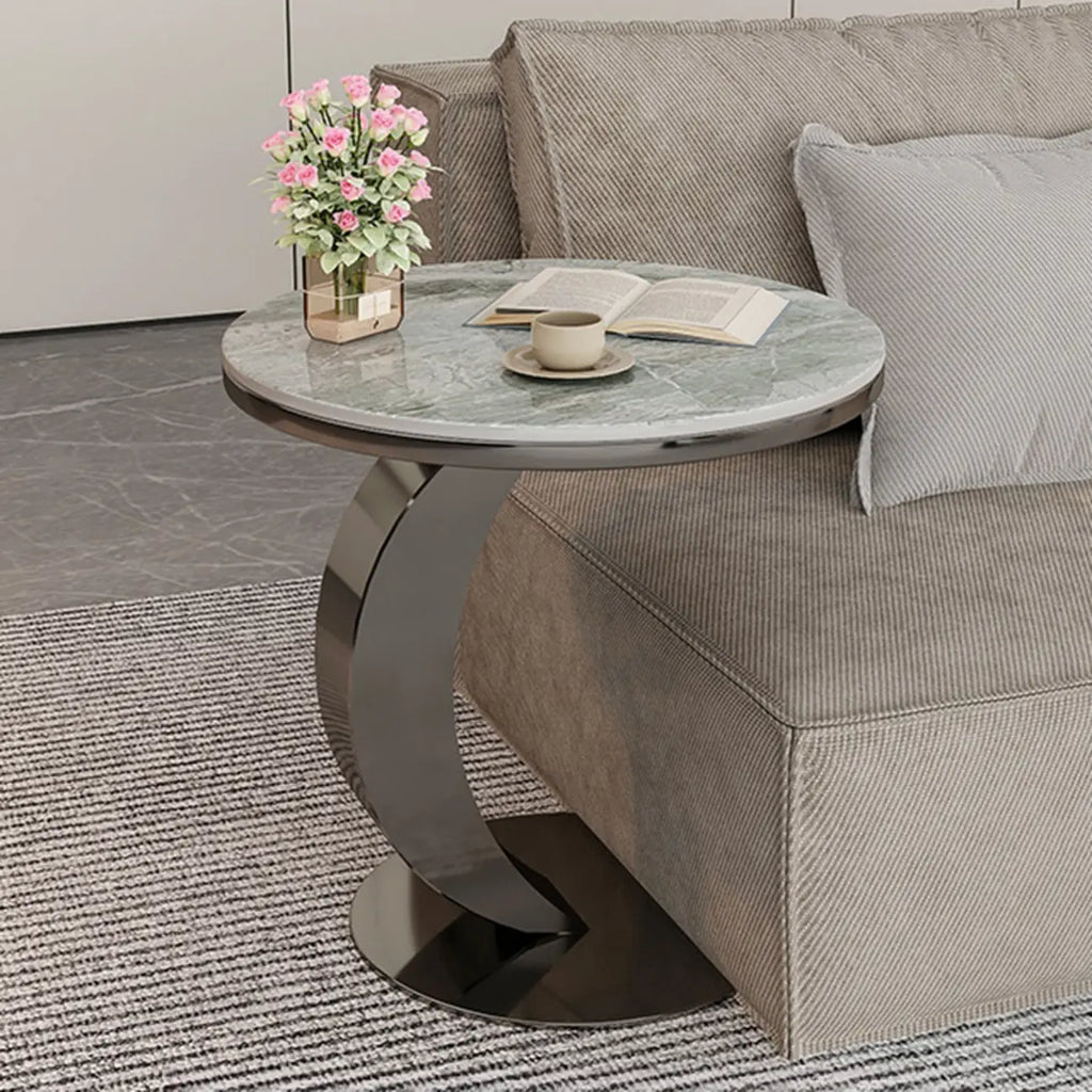 Modern C-Shaped Round Marble Side Table for Living Room
