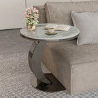 Modern C-Shaped Round Marble Side Table for Living Room
