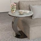 Modern C-Shaped Round Marble Side Table for Living Room