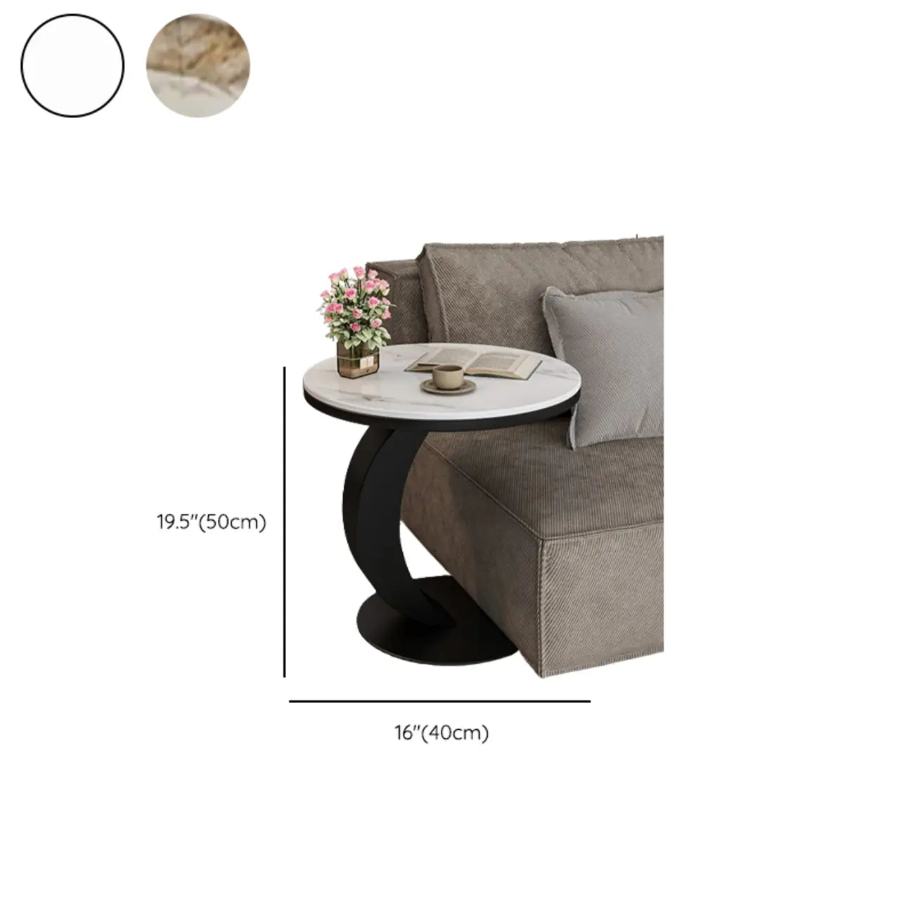 Modern C-Shaped Round Marble Side Table for Living Room